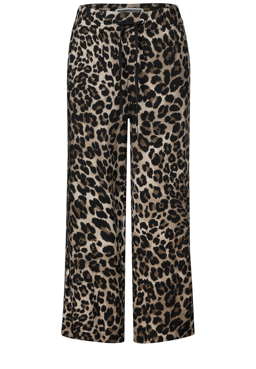 Gemusterte Wide Leg Hose schwarz