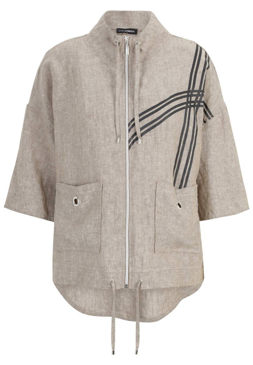 Leinen-Jacke mit Motiv-Print beige