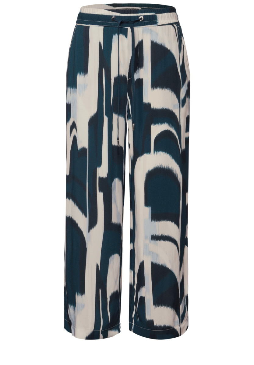 Gemusterte Wide Leg Hose dunkelblau
