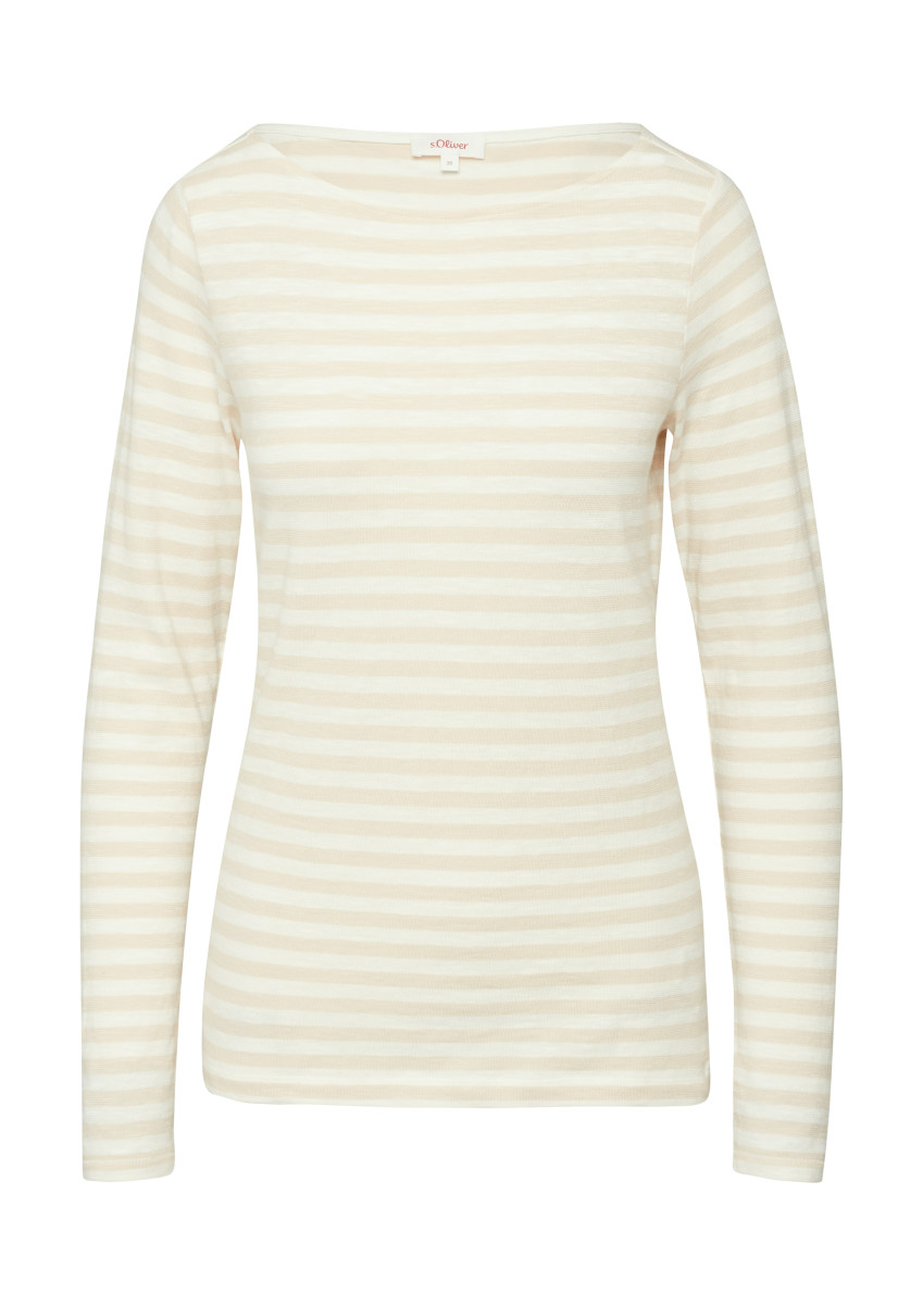 Geringeltes Langarmshirt beige
