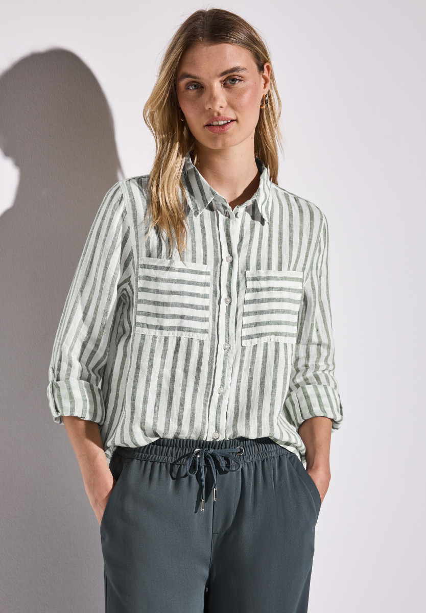 Gestreifte Leinen-Hemdbluse