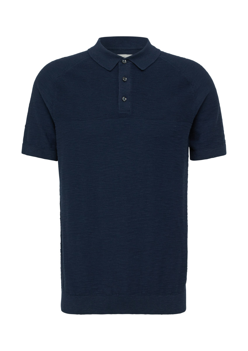 Gestricktes Poloshirt mit Flammgarnstruktur blau