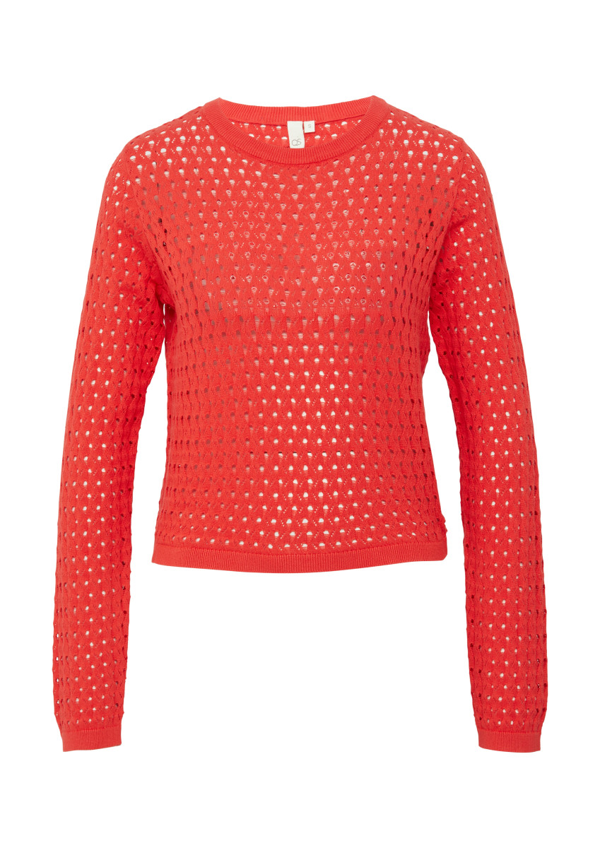 Baumwollpullover mit Ajourmuster rot