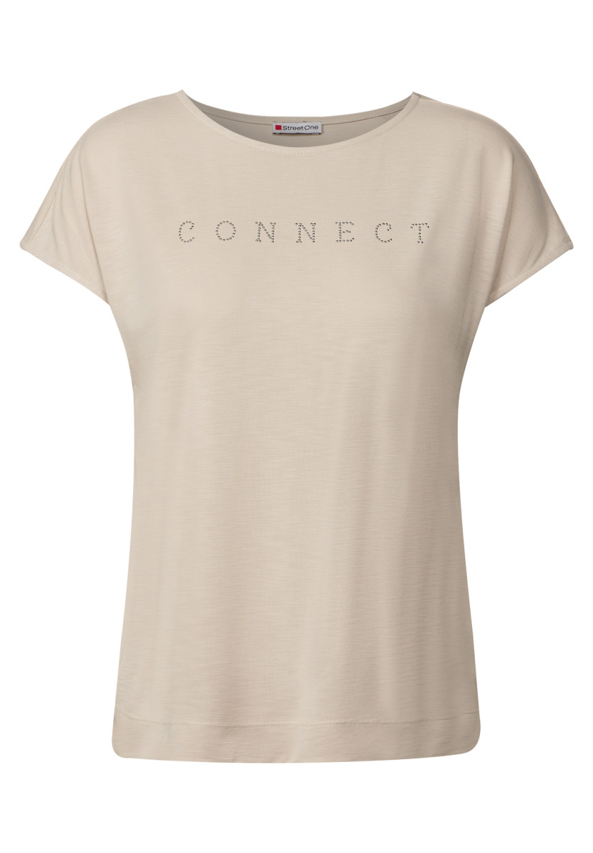 Silk-Look Shirt mit Wording beige