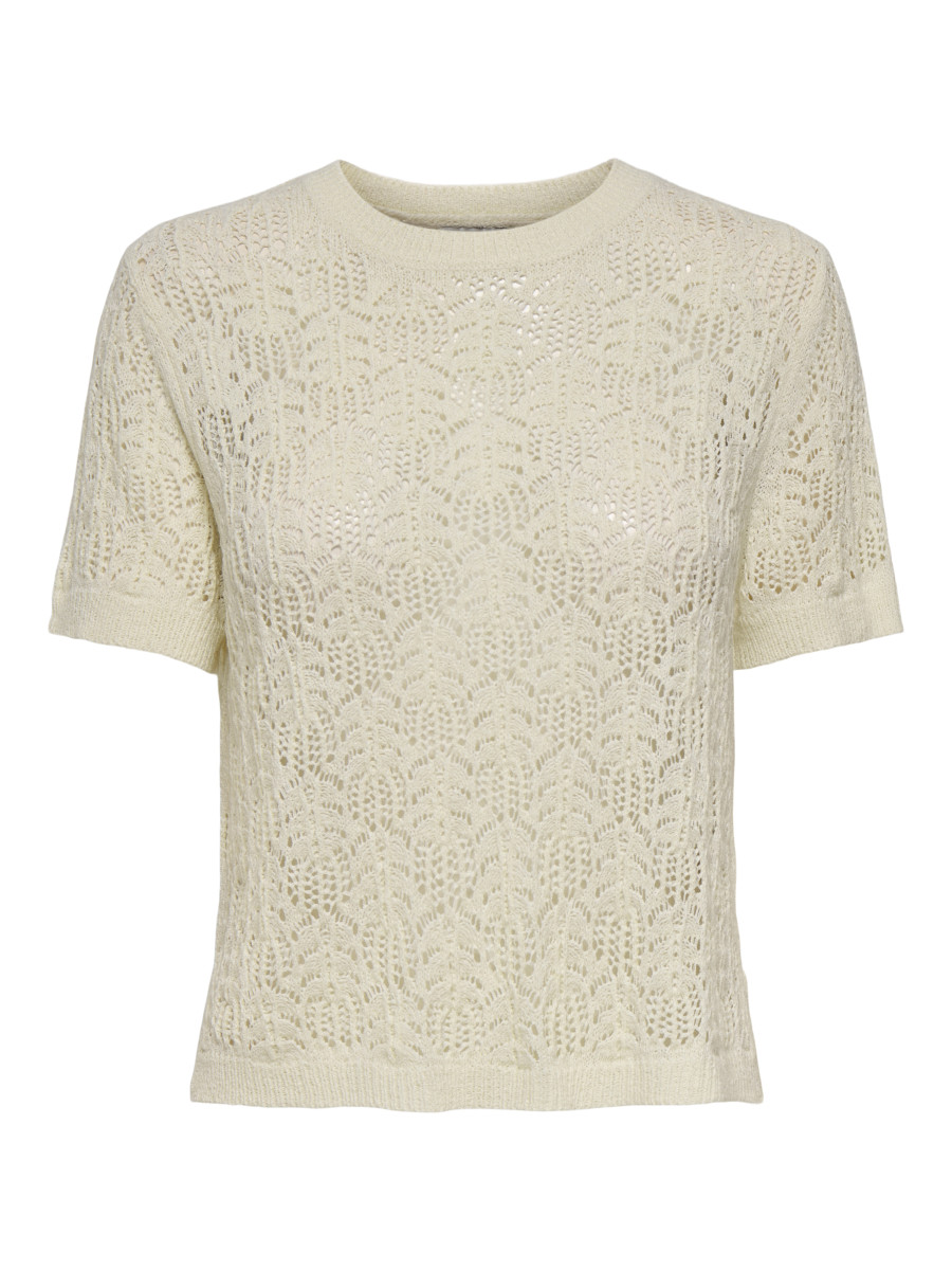 Kurzarm-Stickpullover beige