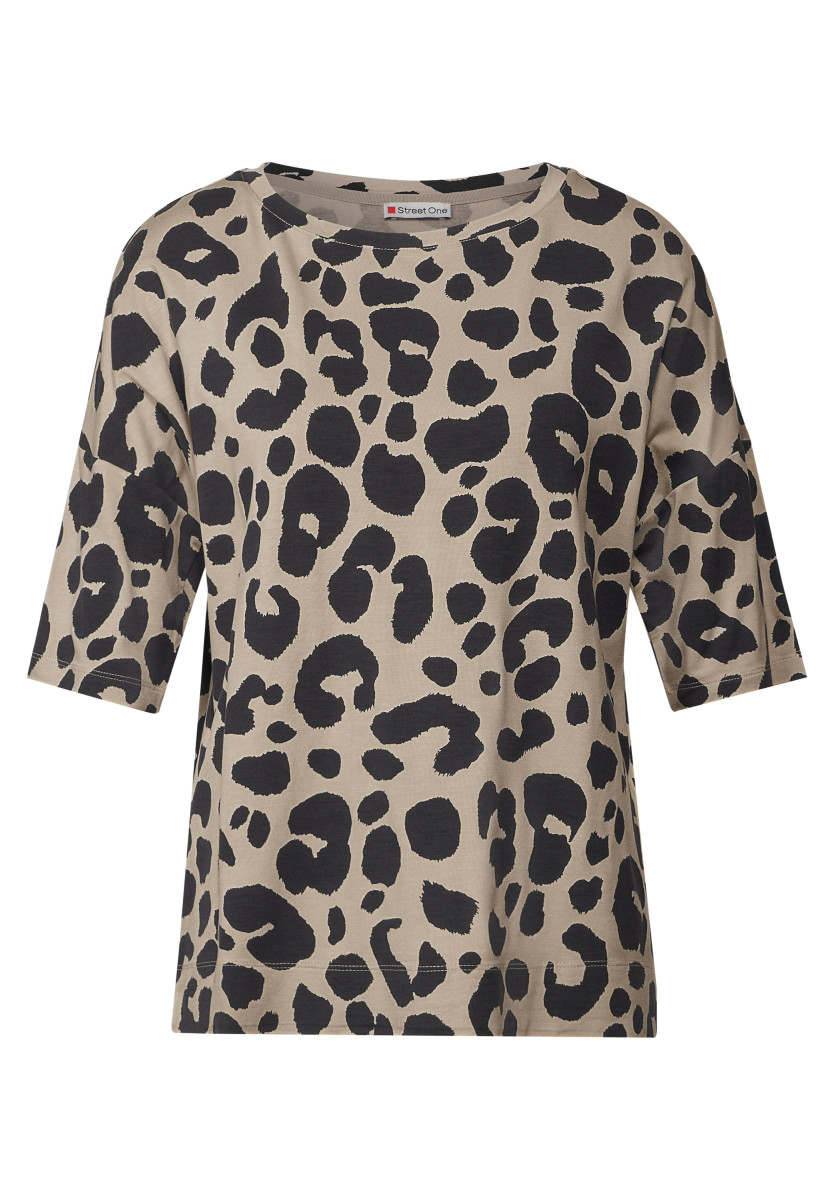T-Shirt mit Leomuster beige