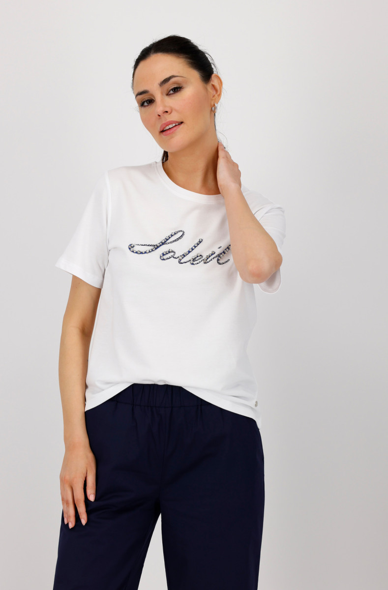T-Shirt mit Schmuckschrift