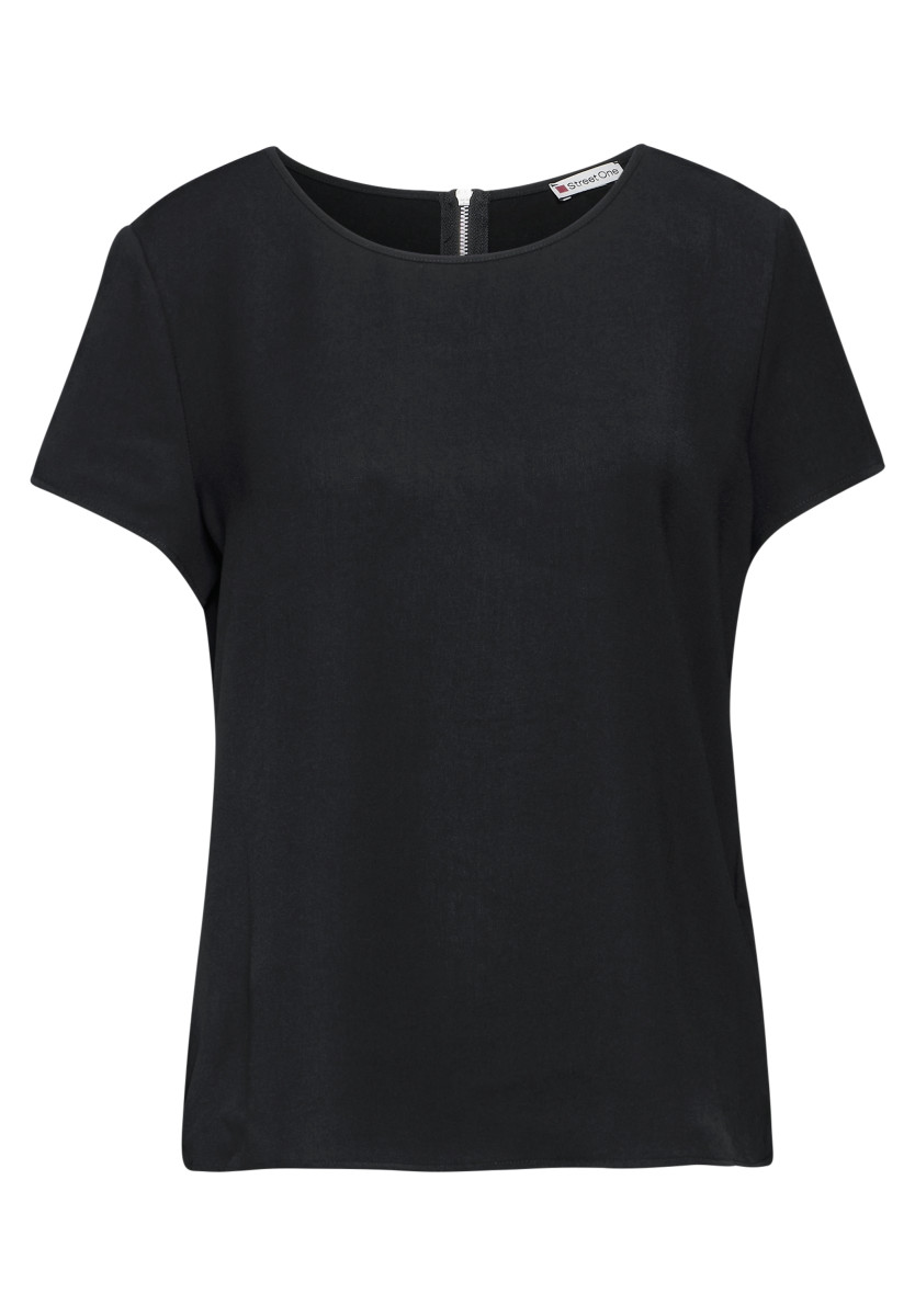 Materialmix-T-Shirt schwarz