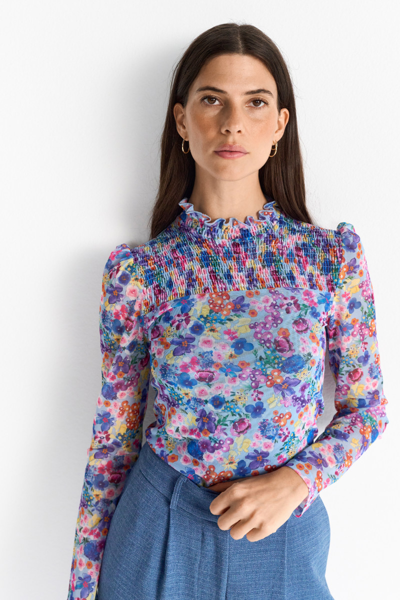 Smocked Mesh Longsleeve