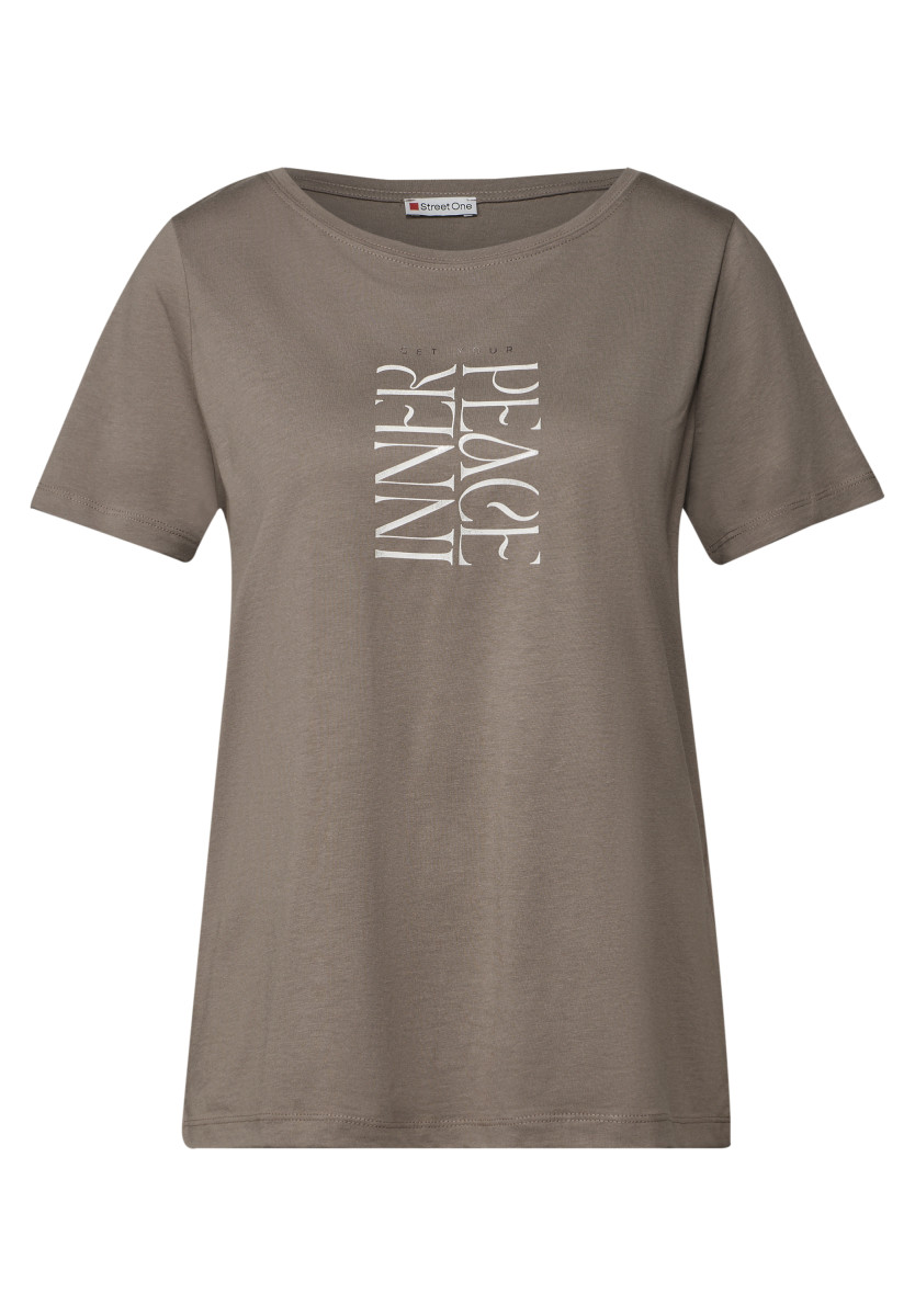 T-Shirt mit Wording Print braun