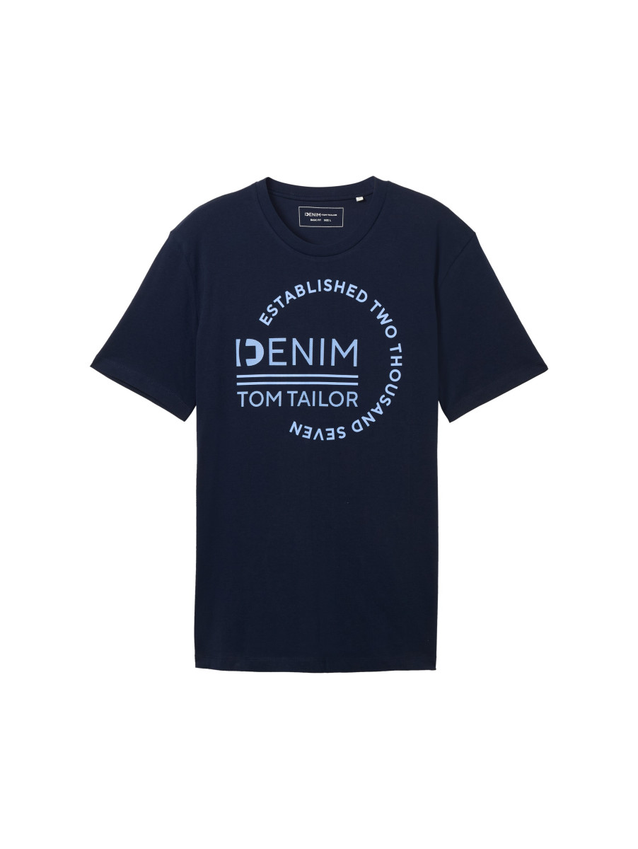 Basic T-Shirt mit Logo Print dunkelblau