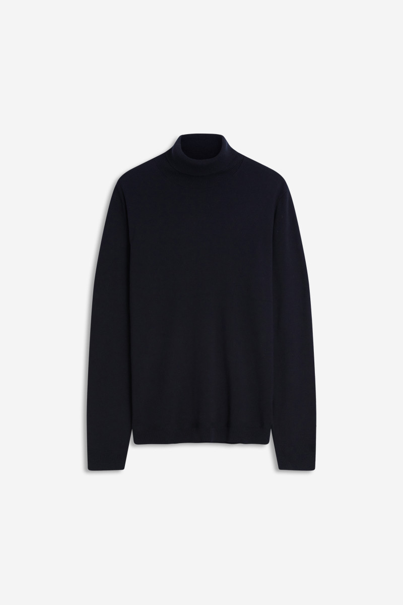 Rollkragen Feinstrick-Pullover dunkelblau
