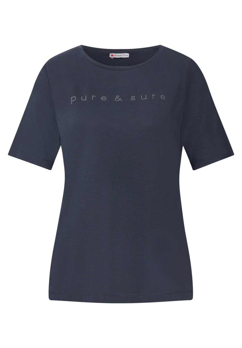 Silk-Look Shirt mit Wording dunkelblau