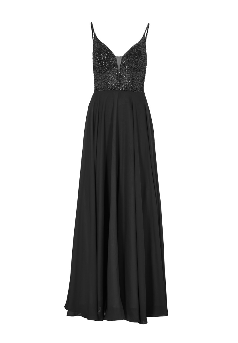 Abendkleid aus Materialmix schwarz