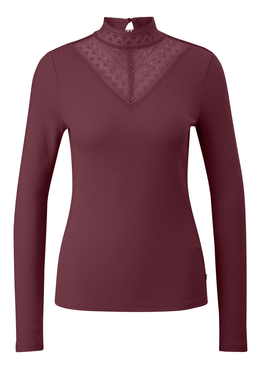 Rippshirt mit Spitzeneinsatz bordeaux