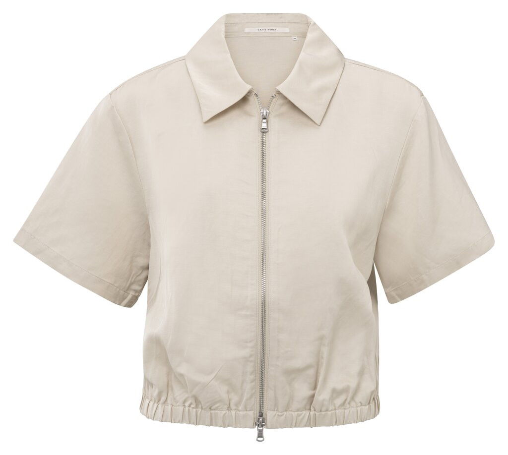 Kurzärmelige Satinjacke beige