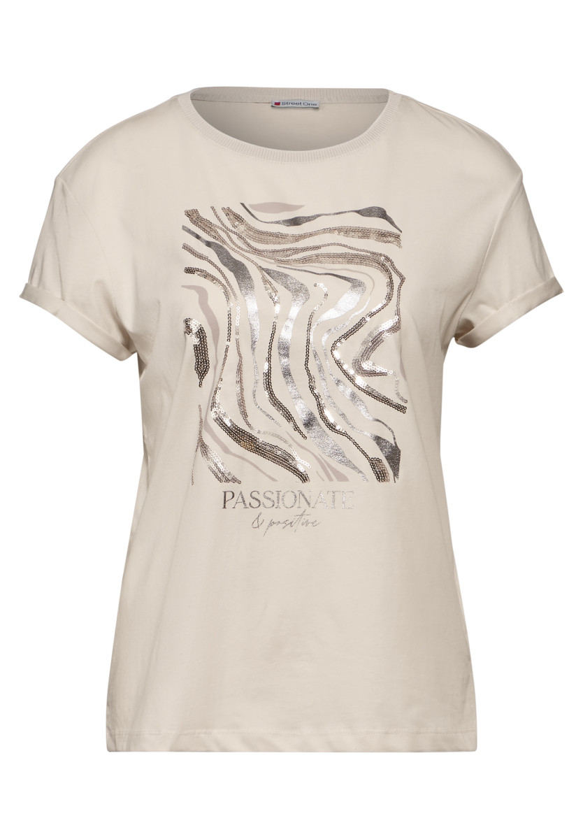 T-Shirt mit Pailetten beige