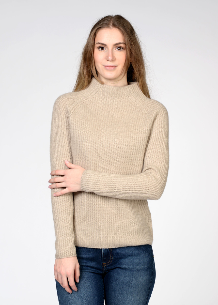 Kaschmir-Pullover mit Stehbund taupe