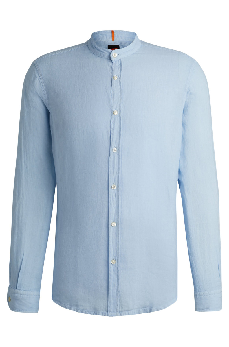 Regular-Fit Hemd aus Leinen-Canvas hellblau