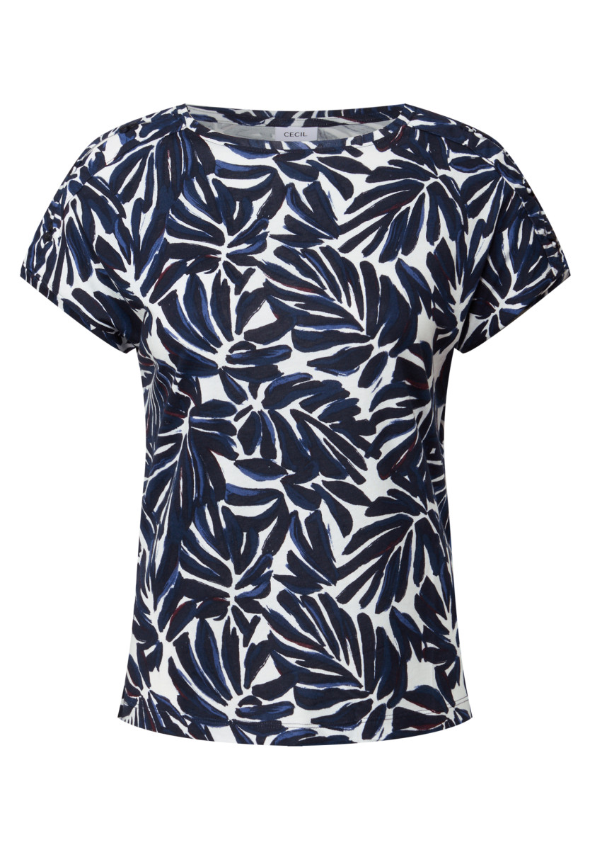 Print-Shirt mit Knopfdetail dunkelblau