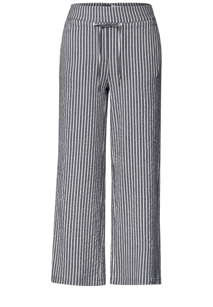 Gestreifte Seersucker Hose dunkelblau