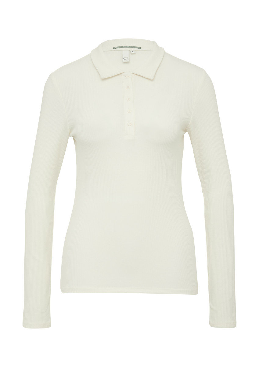 Rippshirt mit Polokragen weiß